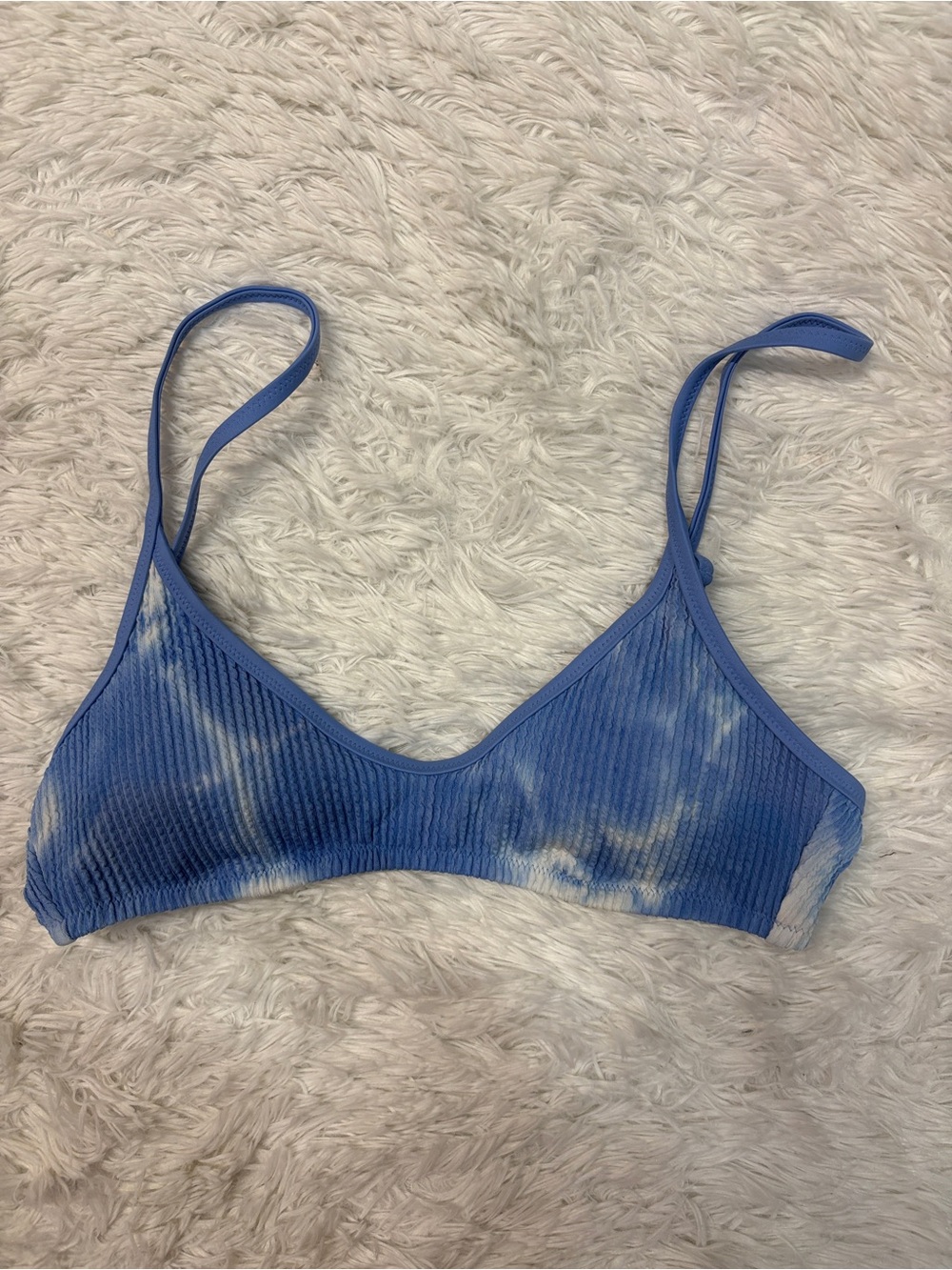 Aerie Crinkle Voop Binding Bikini Top Blue - Picture 2 of 4